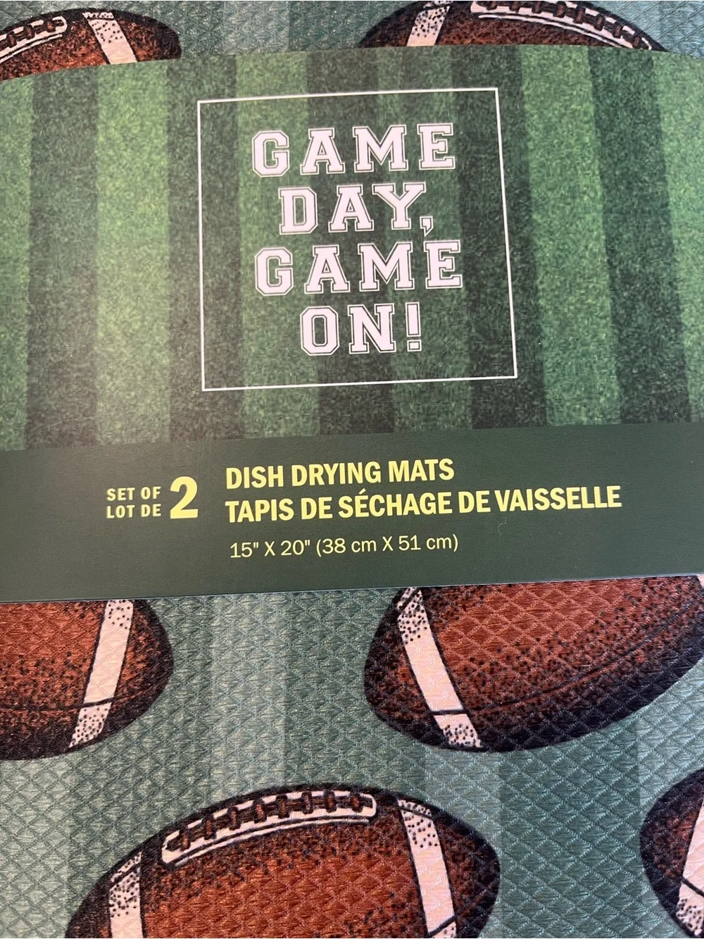Game Day Green Football Dish Drying Mat - Set of 2